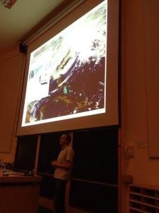 Philip in the gloaming, beneath an Old Weather slide. 
