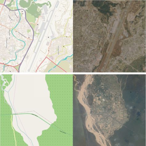 map and satellite of 2 towns, 1 of which our classifications found quickly despite it not being mapped in detail.